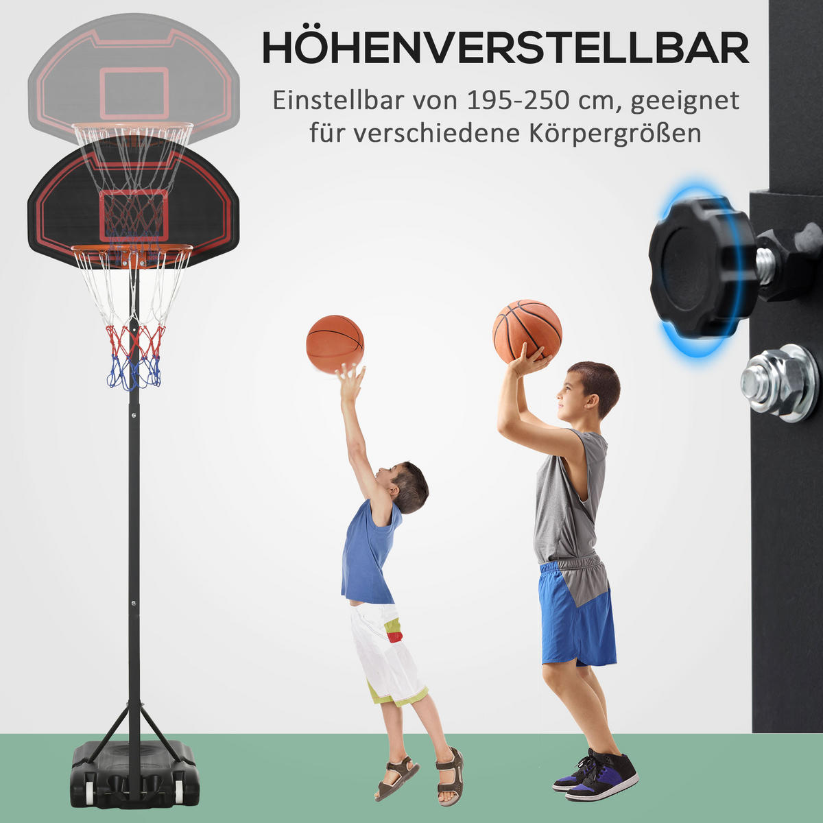 BASKETBALLKORB, Stahl, Schwarz, 73L x 49B x 250H cm - Schwarz, Metall (49/131cm) - HOMCOM