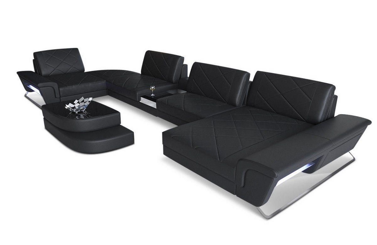 WOHNLANDSCHAFT Bari U - Schwarz, Leder (456/89/243cm) - Sofa Dreams