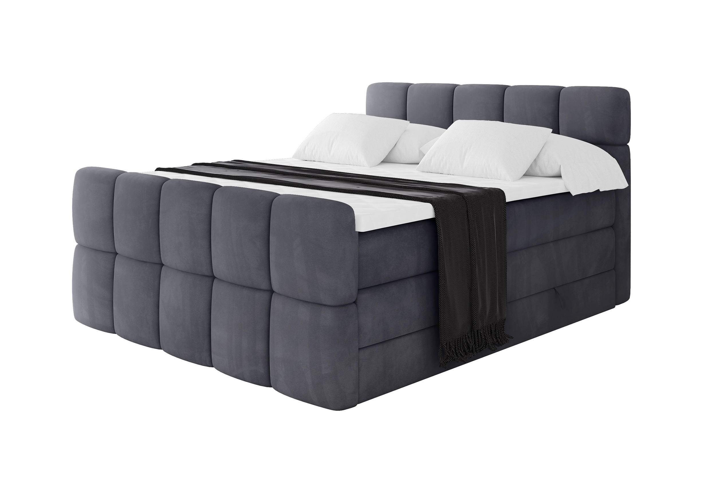 BOXBETT mit Matratze H3/H4 - FAMA-Z KING - 180x200 cm Dunkelgrau Casablanca - Dunkelgrau, Holzwerkstoff (180/200cm) - ALTDECOR