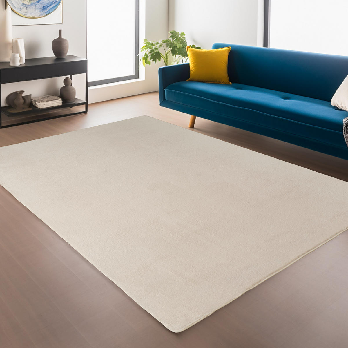 TEPPICH Kurzflor Unifarben Polyester Antirutsch Wohnzimmer Creme Rechteckig 160x220 - Creme, Textil (160/220cm) - KADIMA DESIGN