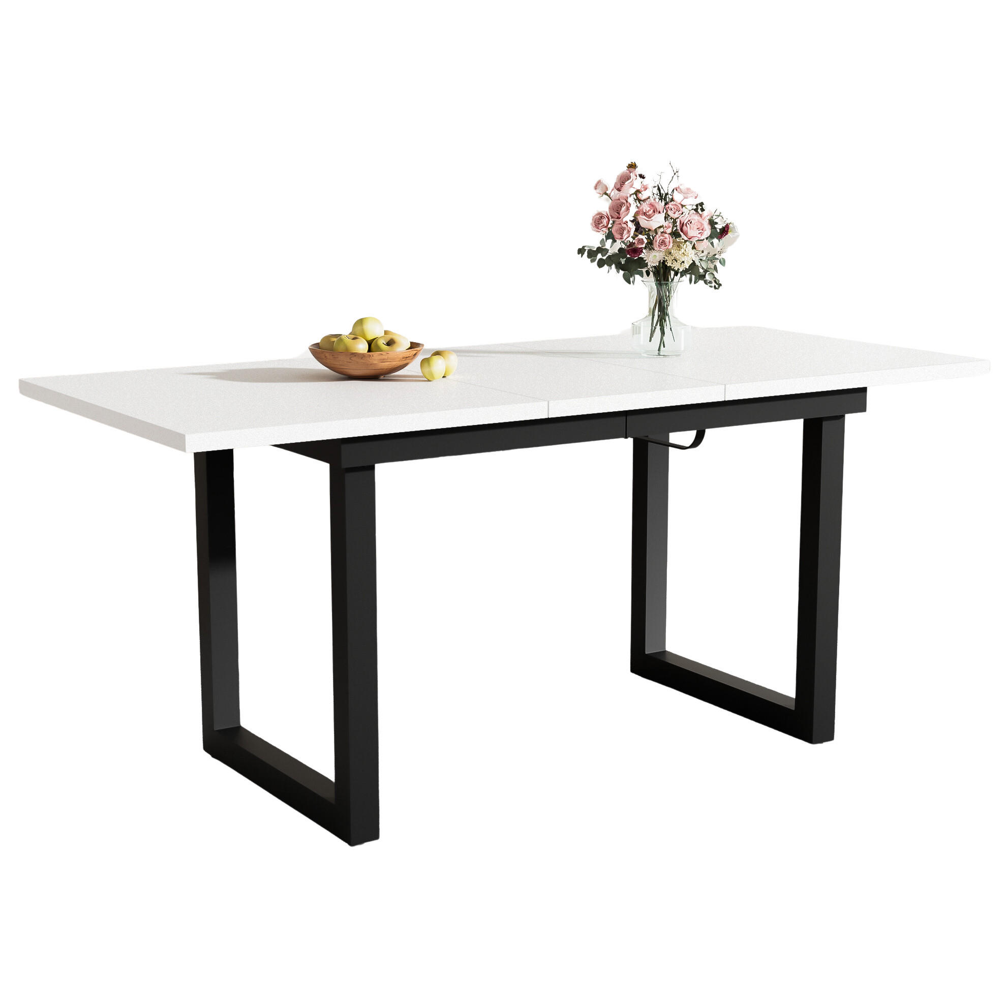 AUSZIEHTISCH 140/80/75 cm in Weiß/Schwarz mit Metallgestell im Industrial-Look - Weiß, Holzwerkstoff (180/80/75cm) - BEAOK