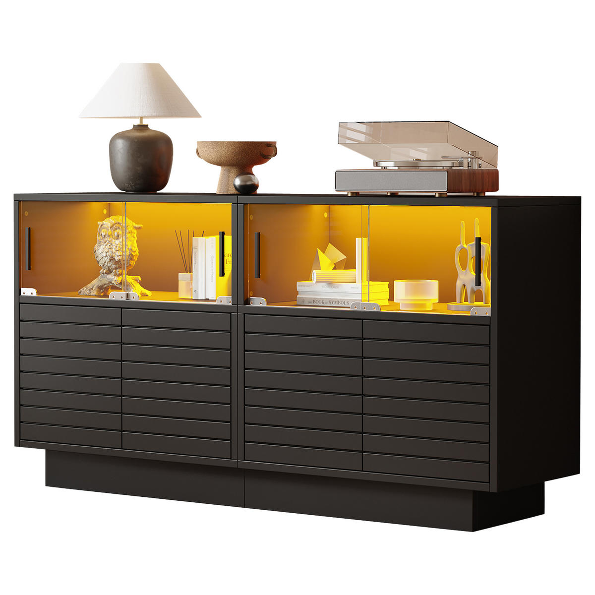 SIDEBOARD Schwarz LED 130/35/68 cm - Schwarz, Holzwerkstoff (130/68/35cm) - PANGIVO