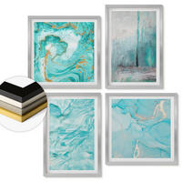 WANDBILDER 4er Set - 50x50 cm & 40x60 cm Silberner Rahmen - abstrakte Muster in Blautönen - Silberfarben, Kunststoff (50/50cm) - ArtPrintCave