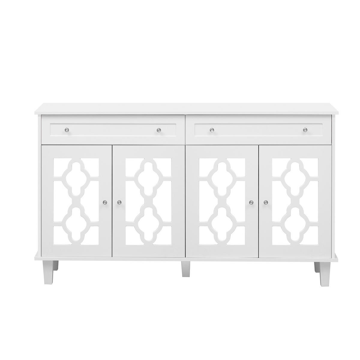 BOČNÍ skříň 140/40/83 cm bílá z MDF se čtyřmi zrcadlovými dvířky a zásuvkami - bílá, kompozitní dřevo (140/83/40cm) - OKWISH