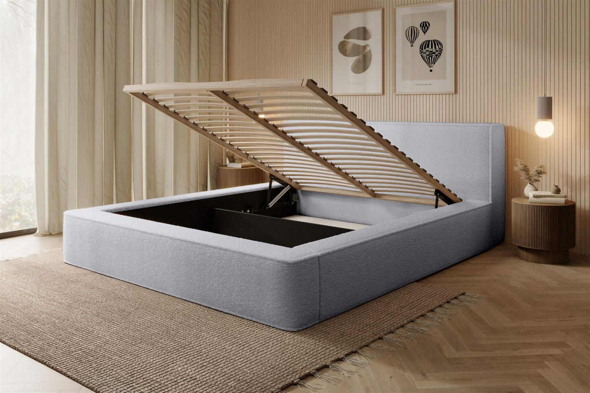 POLSTERBETT Omaha In Euphoria Komplett - Hellgrau, Holzwerkstoff/Textil (160/200cm) - Fun Möbel