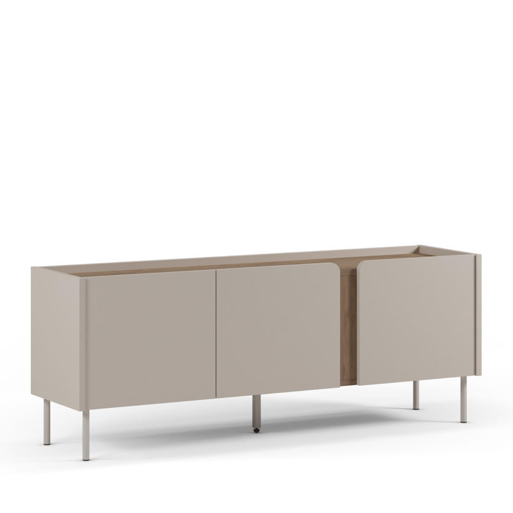 TV-MÖBEL mit 3 Türen aus Holz und Metall L140cm - BOXY - Beige - Beige, Holz (140/53/35cm) - Drawer