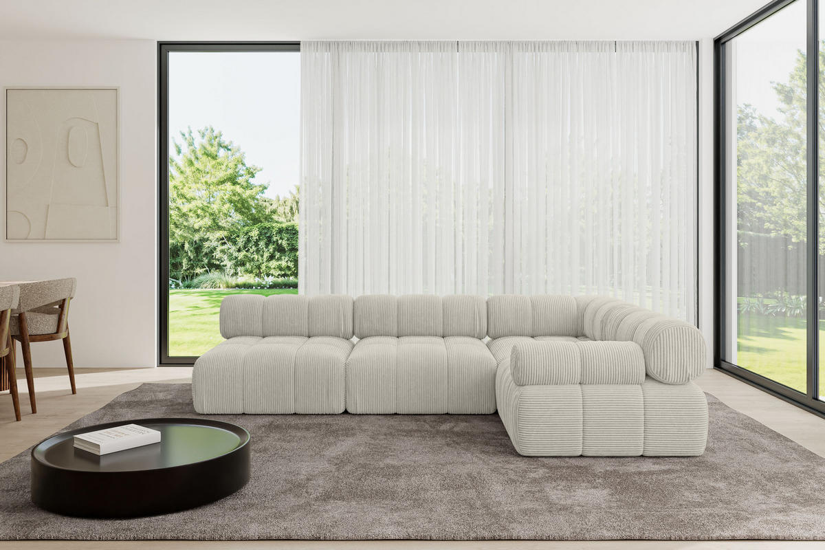 ECKSOFA modulares Sofa Mende-L2 - 285x190x70 cm Creme Cord - Hellgrau/Creme, Holzwerkstoff/Textil (285/190cm) - ALTDECOR