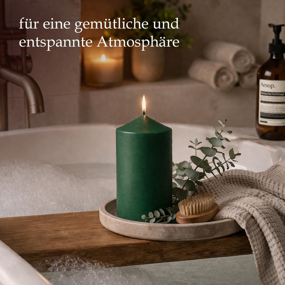 STUMPENKERZEN (6er Pack) Ø6cm x 10cm - Dunkelgrün - Dunkelgrün, Naturmaterialien (10cm) - HS Candle