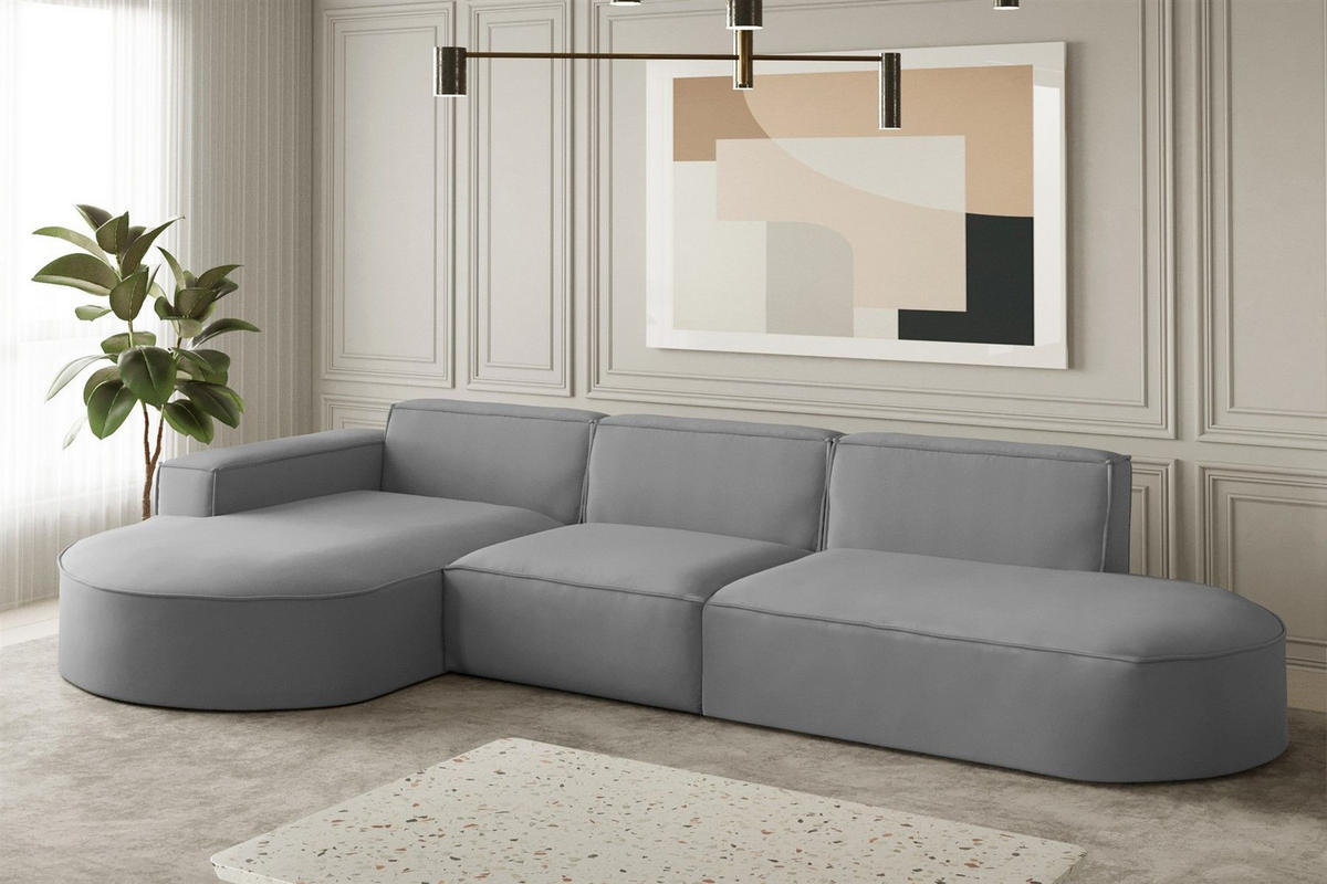 ECKSOFA Ottomane Palma Opera Velvet - Grau, Holzwerkstoff/Textil (296/165cm) - Fun Möbel