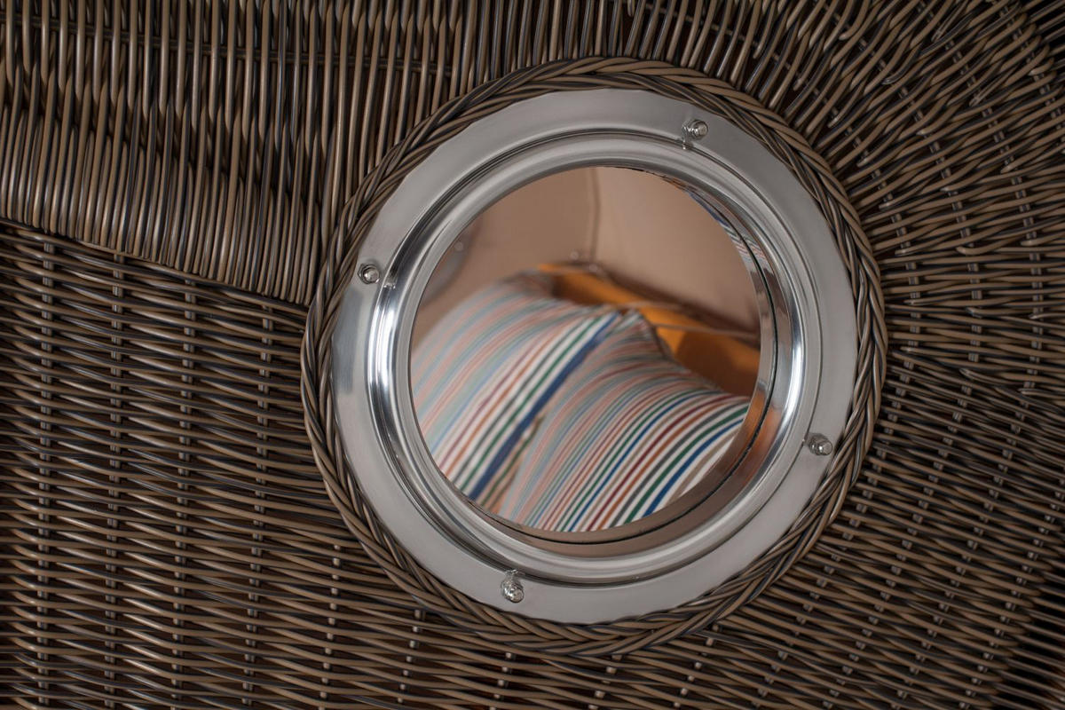 STRANDKORB Komplettset: Ammersee Mahagoni Bullauge - PE grau - Modell 586 - Beige/Rot, Holz/Kunststoff (125/165/80cm) - bene living