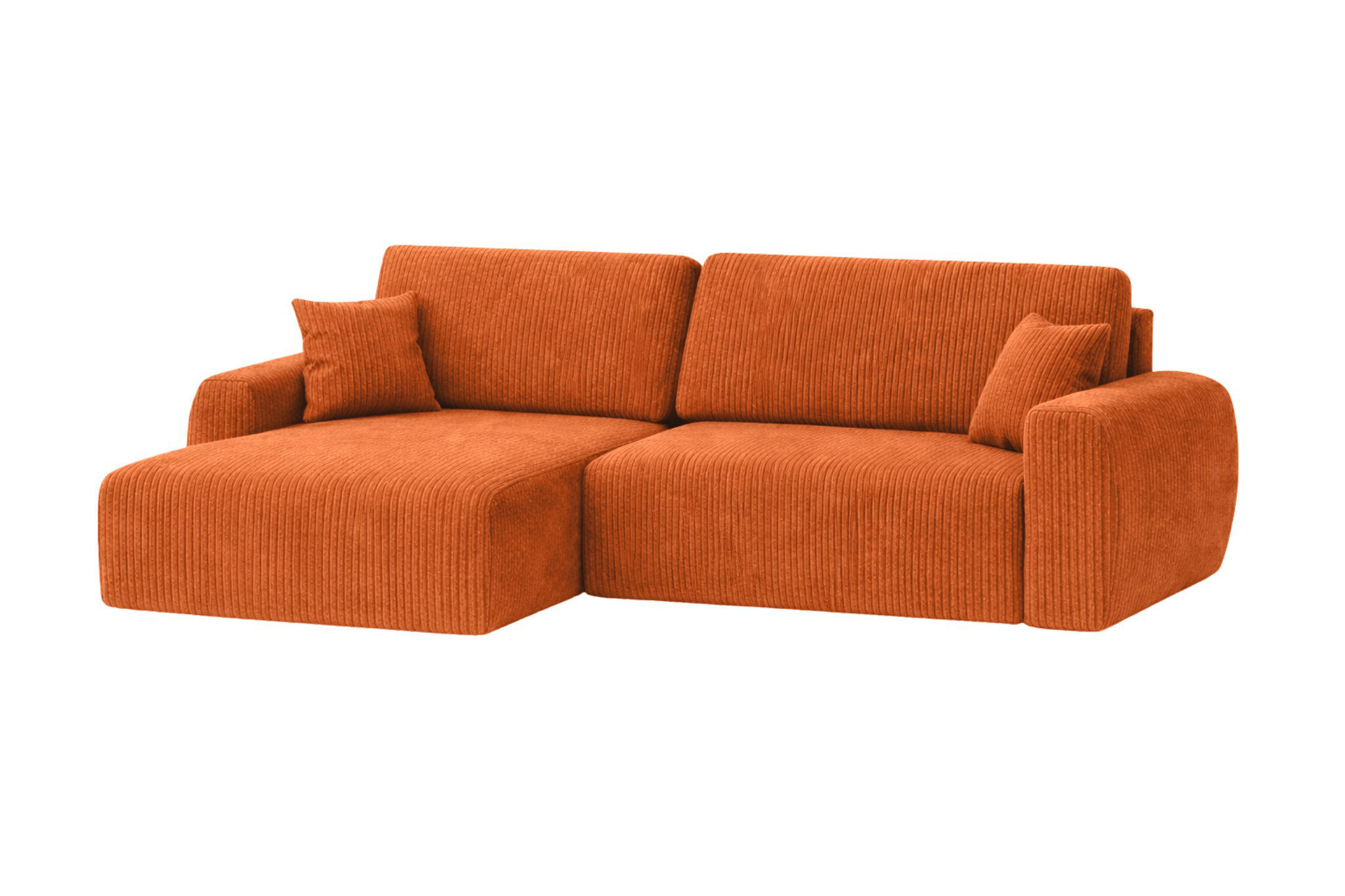 ECKSOFA Mit Schlaffunktion Ariel L, Cordstoff, Stoff Poso, Kupfer, Links - Orange, Holz (250/142cm) - Kaiser Möbel