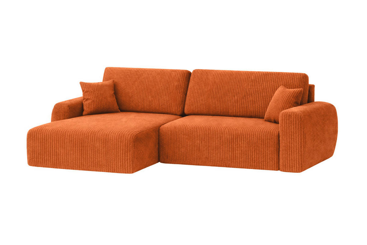 ECKSOFA Mit Schlaffunktion Ariel L, Cordstoff, Stoff Poso, Kupfer, Links - Orange, Holz (250/142cm) - Kaiser Möbel