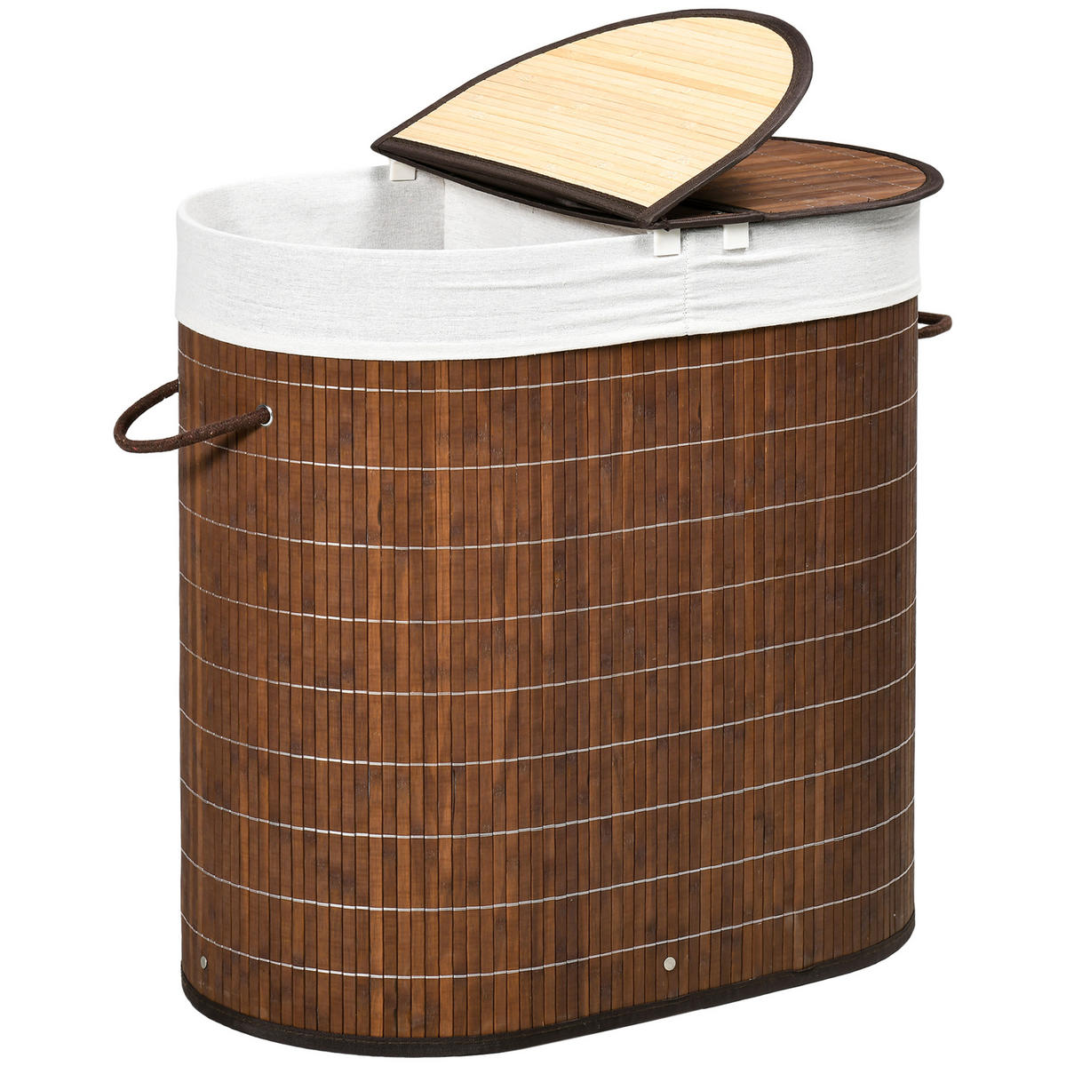 WÄSCHEKORB DE-09447 2 Fächer 100 L mit Deckel Braun - Braun, Naturmaterialien (62.5/60.5/37cm) - ComfortXL
