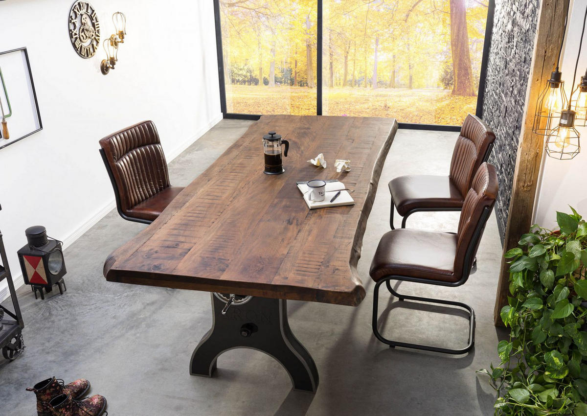 ESSTISCH Mango 220x100x80-101 höhenverstellbar natur geölt Manchester #103 - Naturfarben, Holz (220/100/80cm) - Massivmoebel24