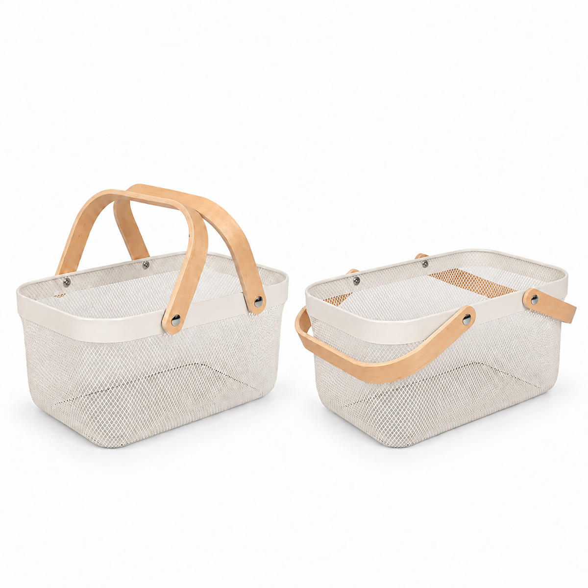 DRAHTKORB Creme Henkel 17,5x43x27 cm - Creme, Holz/Metall (43/17.5/27cm) - Relaxdays