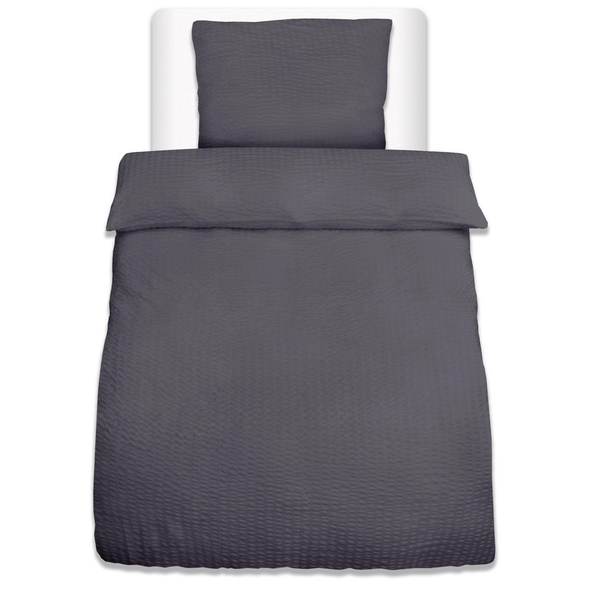 BETTWÄSCHE Meline 135x200cm + Kissenbezug 80x80cm Anthrazit Seersucker - Anthrazit, Textil (135/200cm)