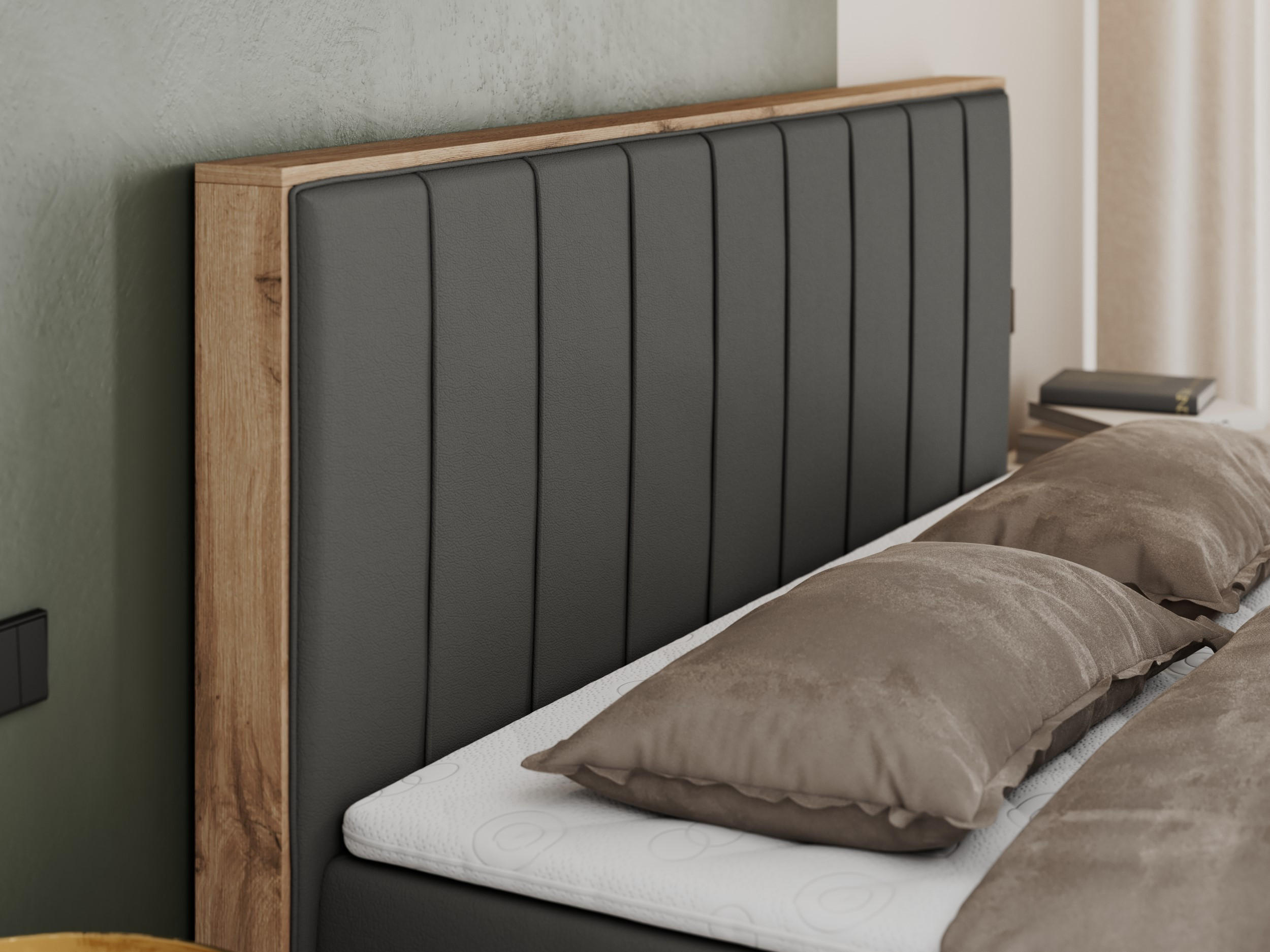 Thumbnail - MKS Boxbett, Dunkelgrau, Textil, 2-Sitzer, H3, Rechteckig, 180x200 cm, Schlafzimmer, Betten, Boxspringbetten