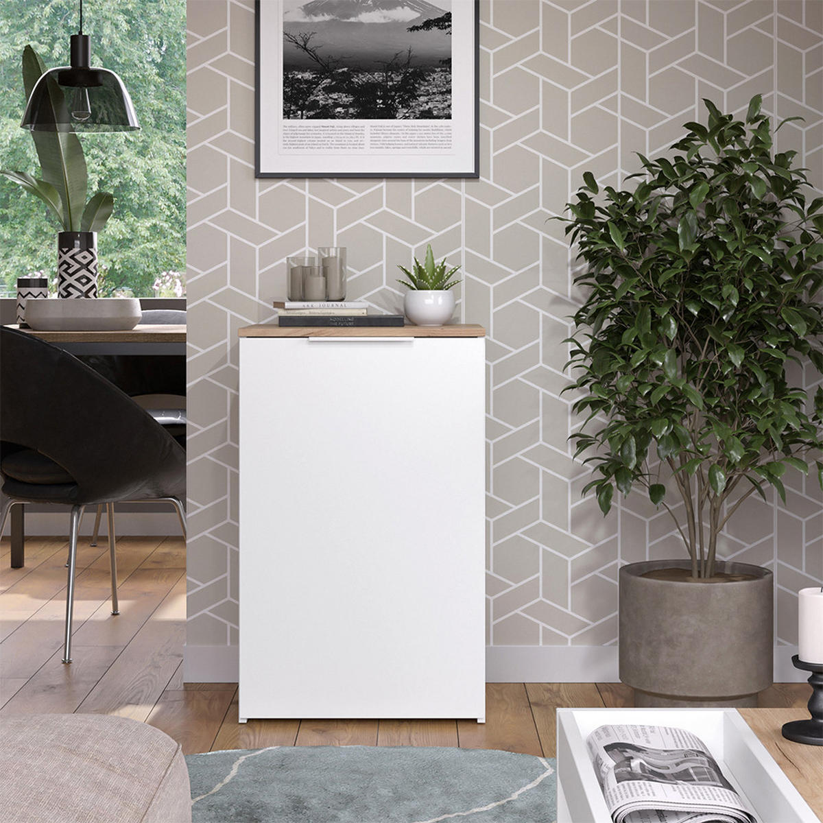 KOMMODE Wido Weiß 50 x 80 cm mit Regal - Weiß/Sonoma Eiche, Holzwerkstoff (50/80/40cm) - Vicco