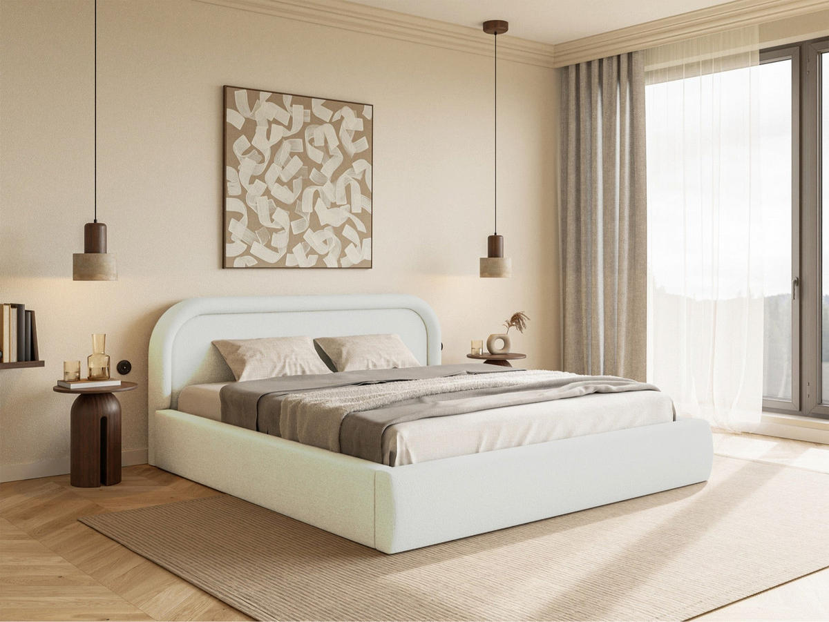 POLSTERBETT Ruvi Creme 180x200 cm - Creme/Schwarz, Holz/Textil (180/200cm) - Selsey