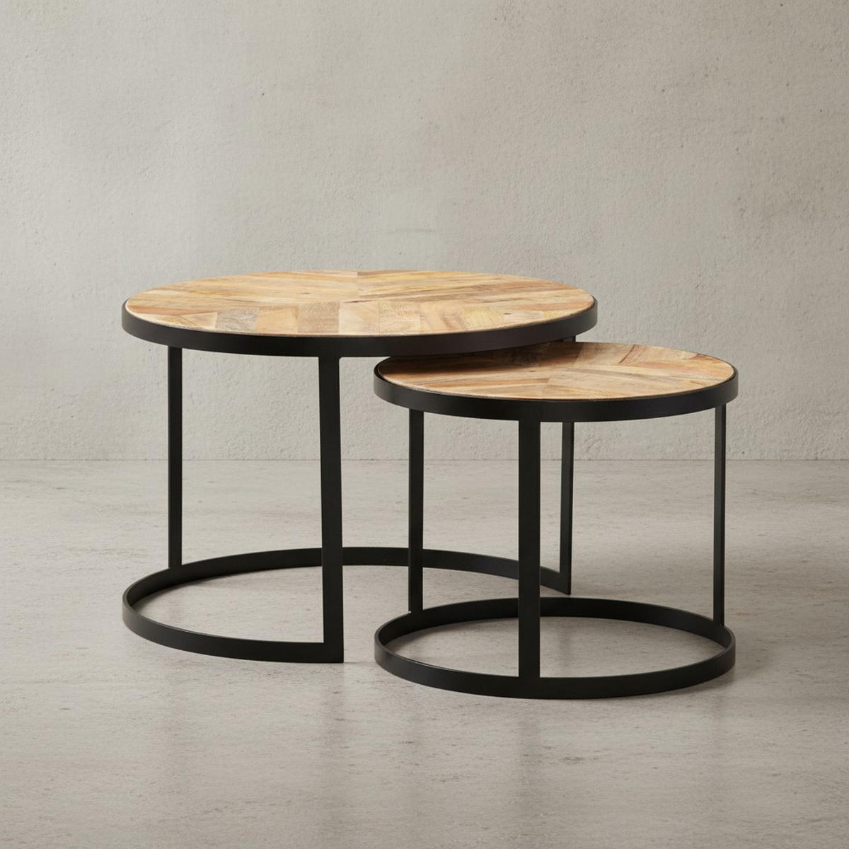 COUCHTISCH 2er Set Massivholz Metall Platzsparend Handgefertigt ESINO, Beige 60x60x40 cm - Beige/Schwarz, Holz/Metall (60/60/40cm) - KADIMA DESIGN