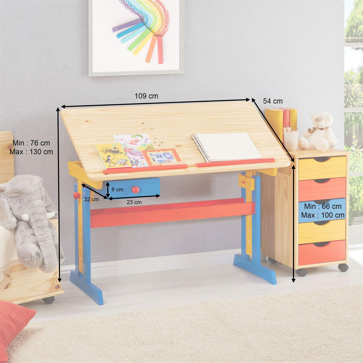 KINDERSCHREIBTISCH FLEXI - Multicolor, Holz (109/75/55cm) - IDIMEX