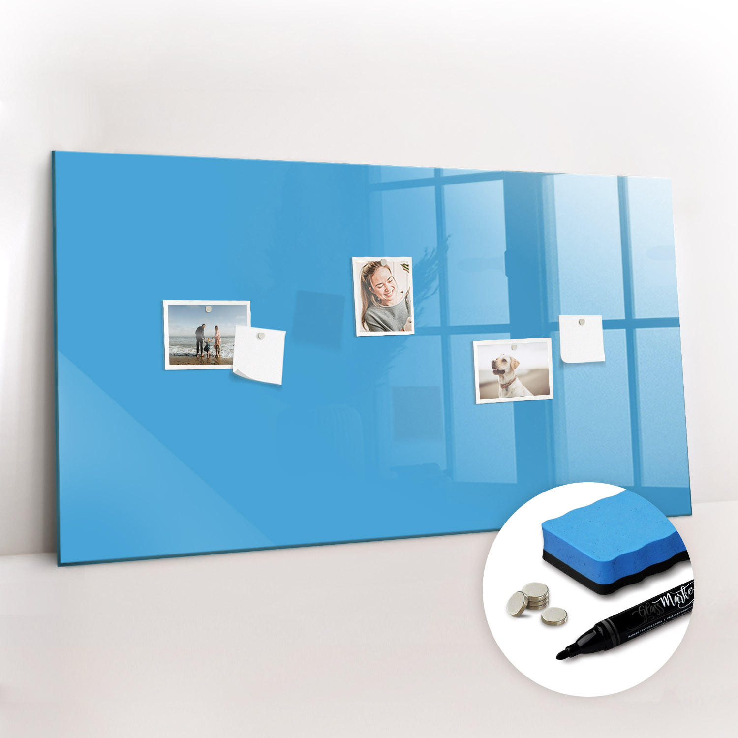 MAGNETTAFEL 120x60 Blau schwarzer Marker - Blau, Glas (120/0.4/60cm) - TULUP