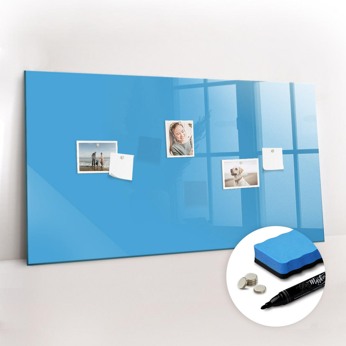 MAGNETTAFEL 120x60 Blau schwarzer Marker - Blau, Glas (120/0.4/60cm) - TULUP