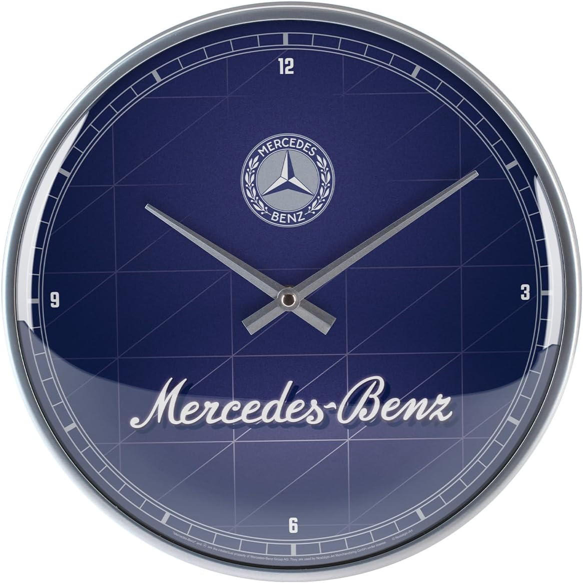 WANDUHR 31 cm Mercedes-Benz Silver & Blue - Blau, Metall (31/31/5cm) - Nostalgic-Art