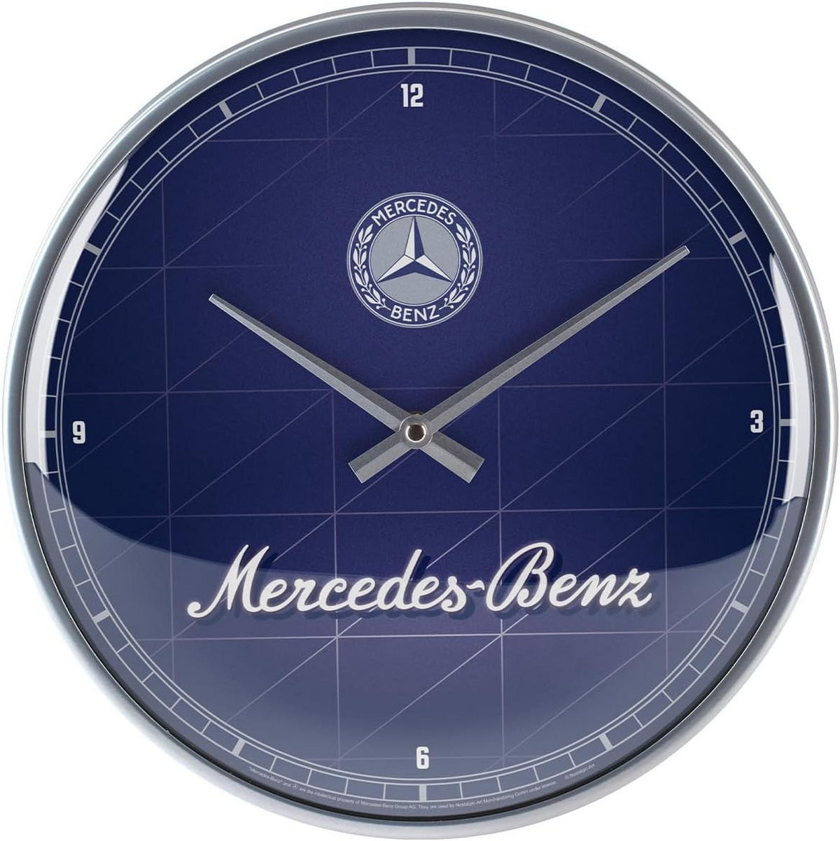 WANDUHR 31 cm Mercedes-Benz Silver & Blue - Blau, Metall (31/31/5cm) - Nostalgic-Art