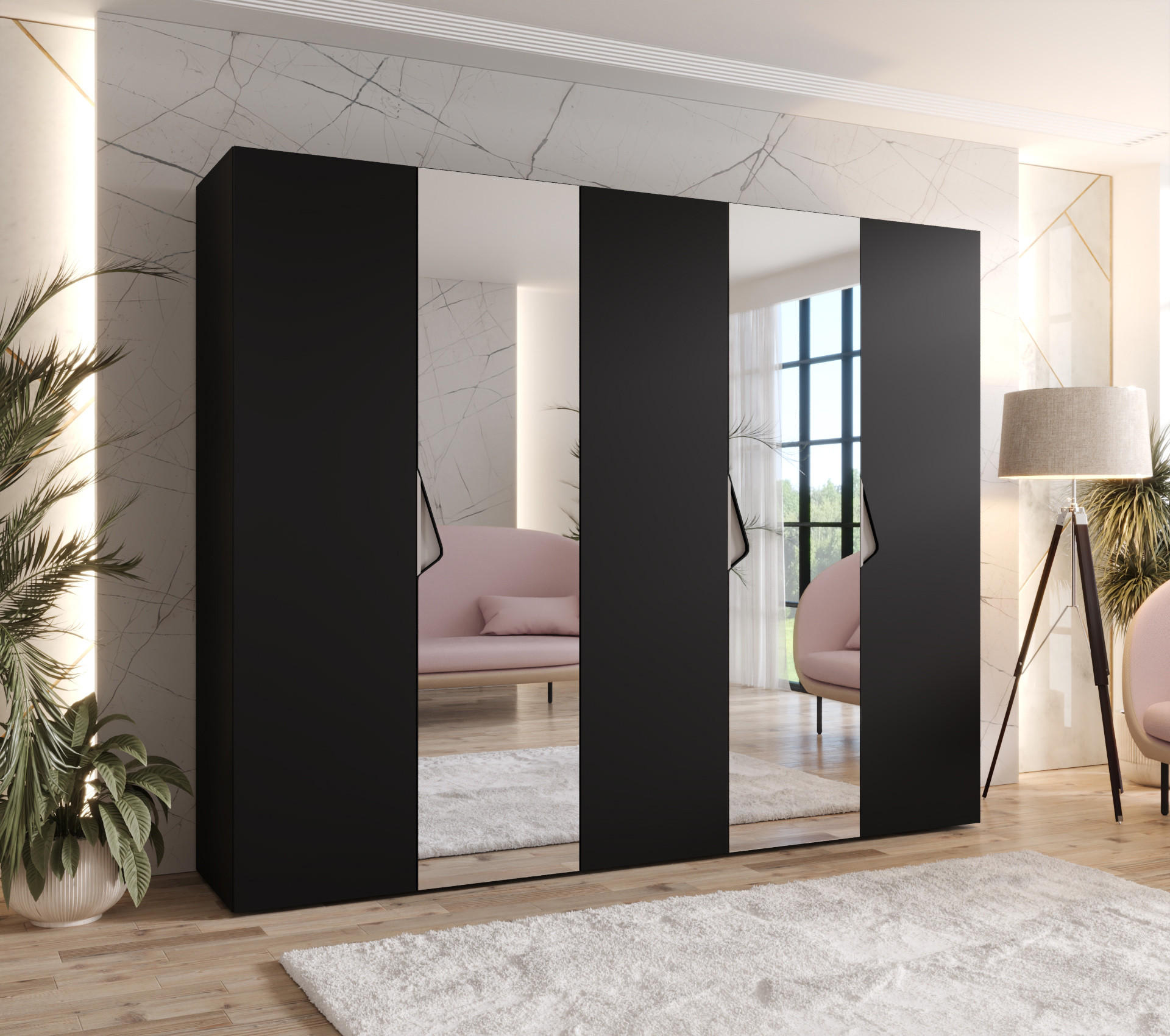 DREHTÜRENSCHRANK 202/250/52 5-türig - Beige/Schwarz, Holz/Metall (250/202/52cm) - Abiks Möbel