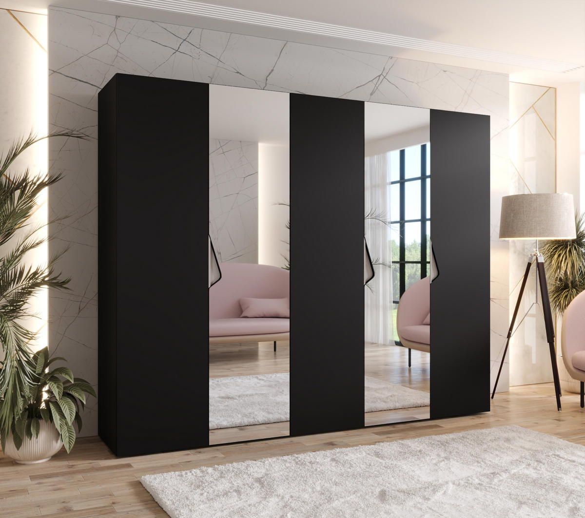 DREHTÜRENSCHRANK 202/250/52 5-türig - Beige/Schwarz, Holz/Metall (250/202/52cm) - Abiks Möbel