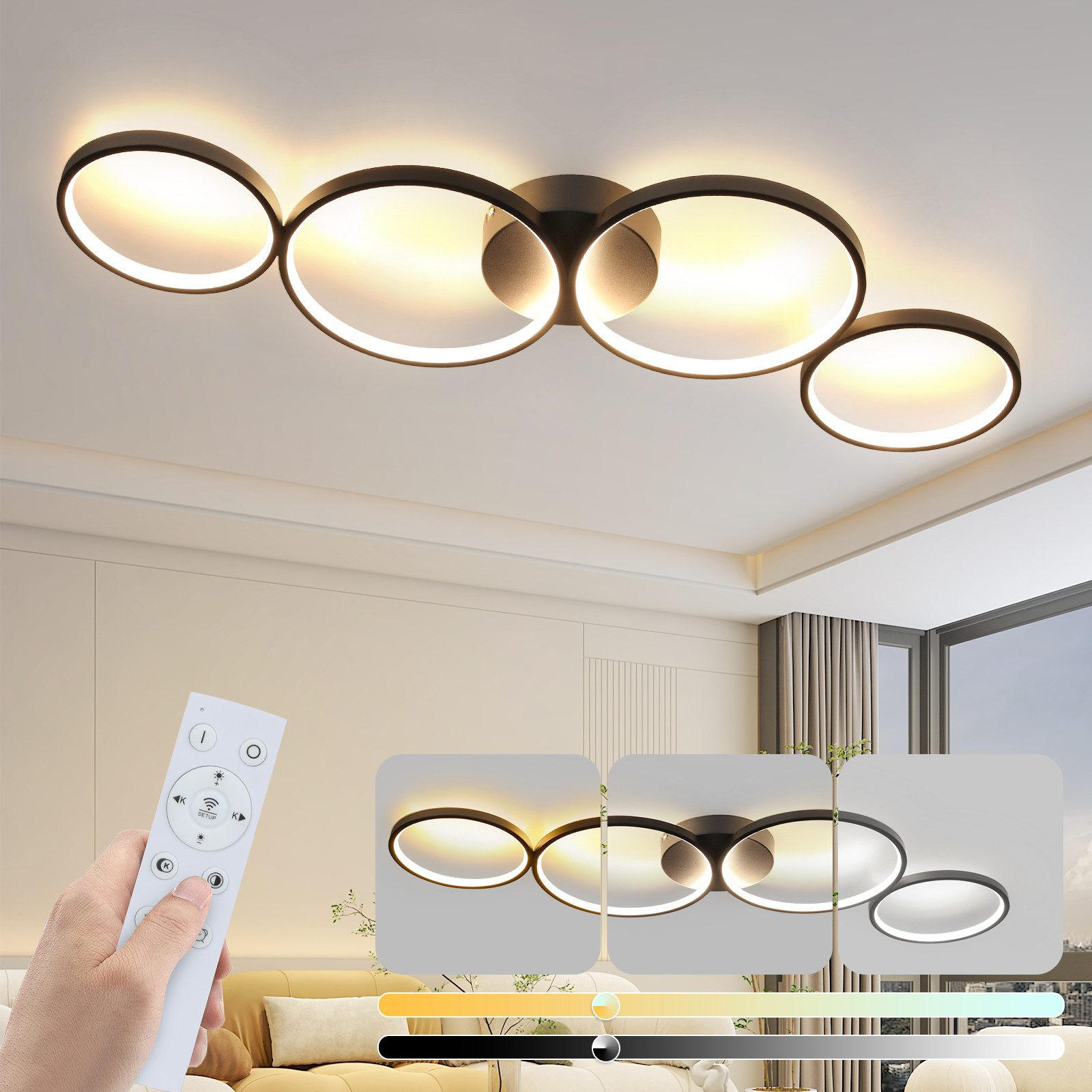 LED-DECKENLEUCHTE Maltby 100/35.5/5.8 cm - Schwarz, Metall (35.5/100/5.8cm) - Nettlife