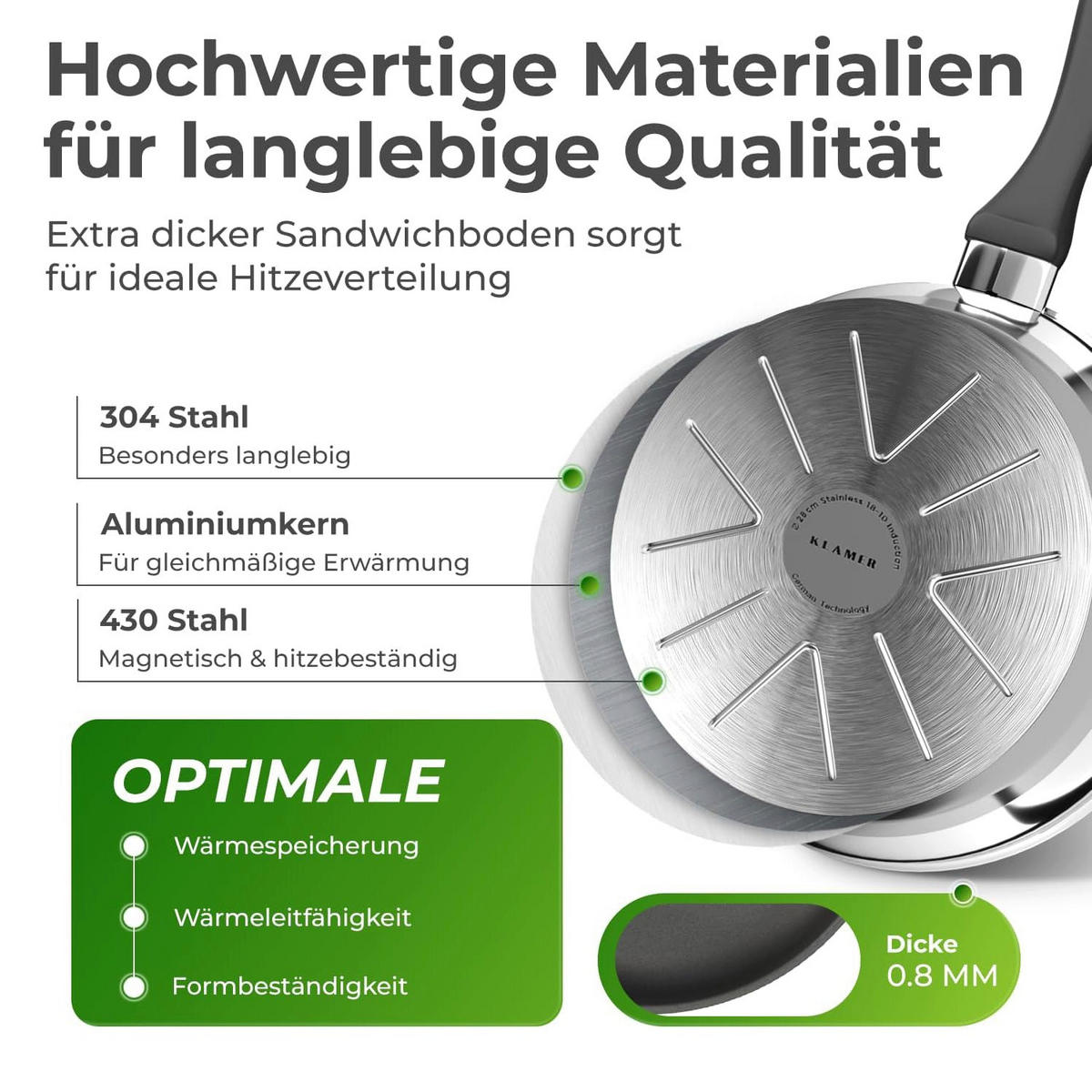 PFANNE Bratpfanne 24 cm Edelstahl Induktion - Edelstahlfarben, Metall (24cm) - KLAMER