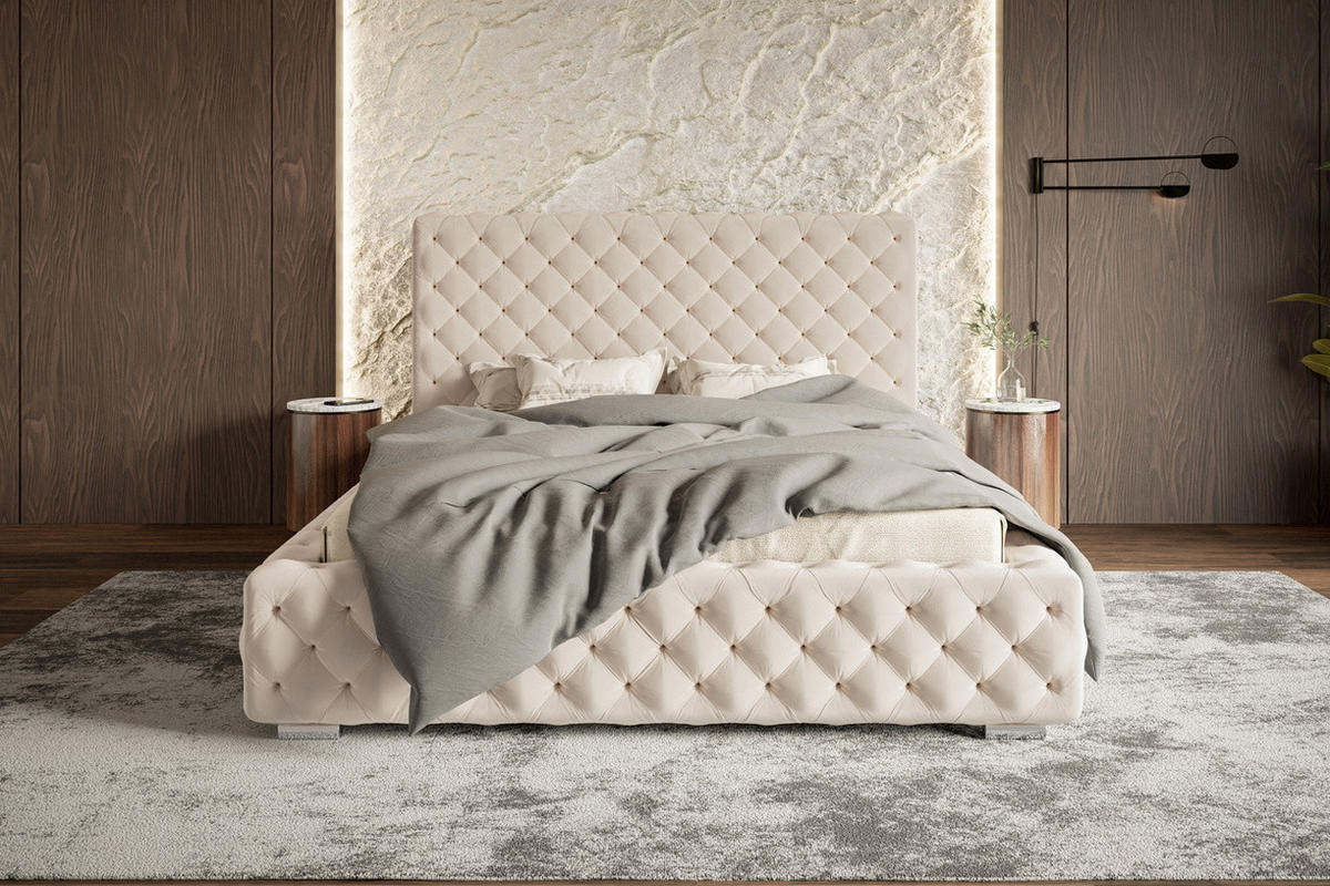 POLSTERBETT 140x200 mit Bettkasten Adonis, Glamour, Beige - Beige, Holz/Textil (140/200cm) - Emporius