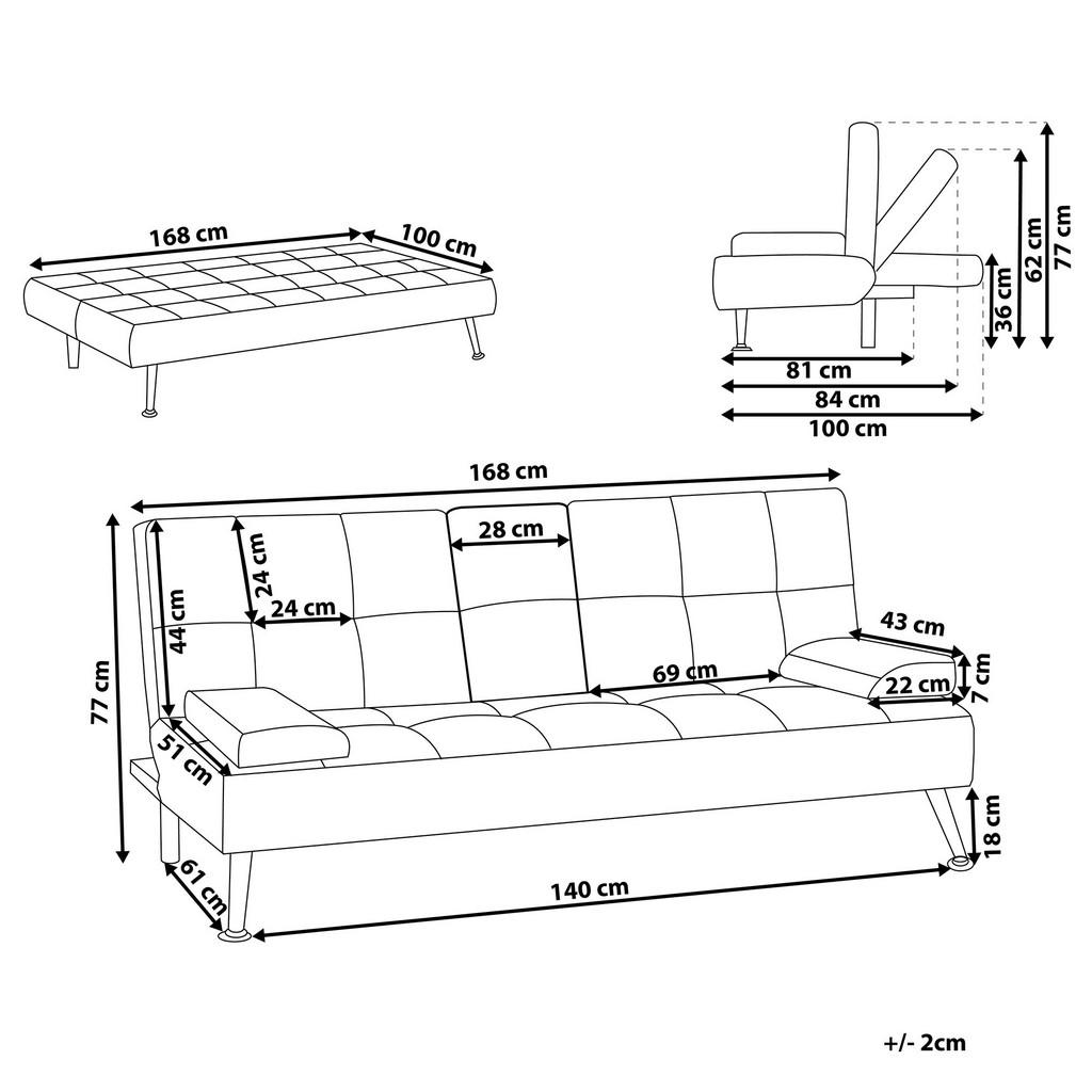 Thumbnail - Beliani 3-Sitzer-Schlafsofa, Schwarz, Kunststoff, 168x77x81 cm, Wohnzimmer, Sofas & Couches, Schlafsofas