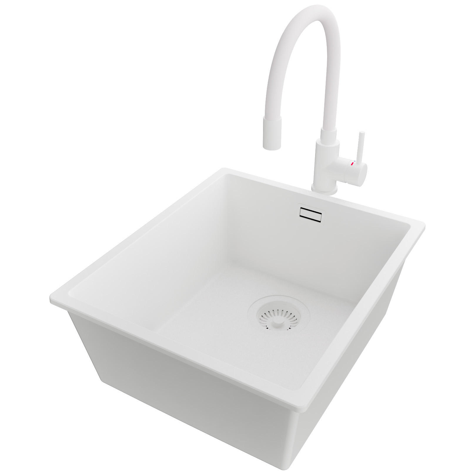 UNTERBAUSPÜLE GRANIT London, 2-er set Alles Weiß 41/47 cm 1 Becken + Küchenarmatur 38/14 cm + Ablauf-Set ab 45er Unterschrank - Weiß, Kunststoff (41/20/47cm) - Primagran