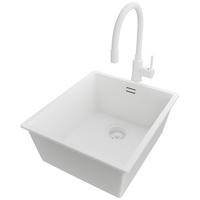 UNTERBAUSPÜLE GRANIT London, 2-er set Alles Weiß 41/47 cm 1 Becken + Küchenarmatur 38/14 cm + Ablauf-Set ab 45er Unterschrank - Weiß, Kunststoff (41/20/47cm) - Primagran