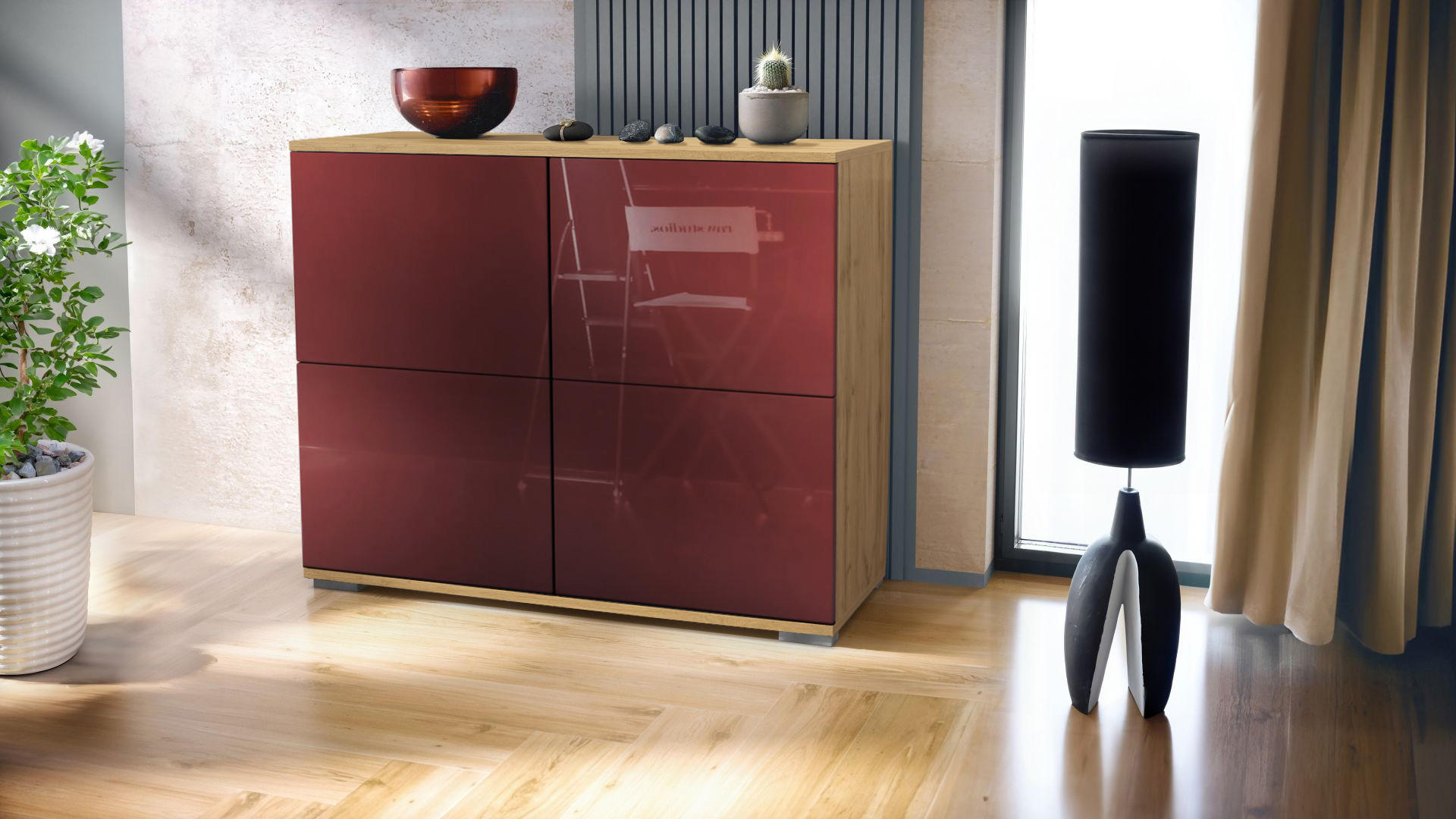 KOMMODE Rova Bordeaux Hochglanz - Bordeaux, Holzwerkstoff (92.5/75.5/35cm) - Vladon