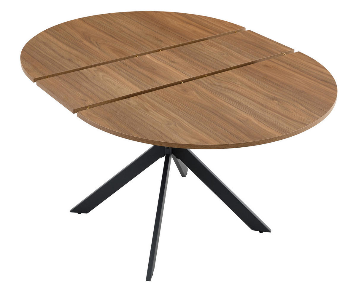 ESSTISCH ausziehbar mit runder MDF-Tischplatte und Dreibeingestell, Schwarz/Walnussfarben - Walnussfarben, Metall (137/137/76cm) - Redom