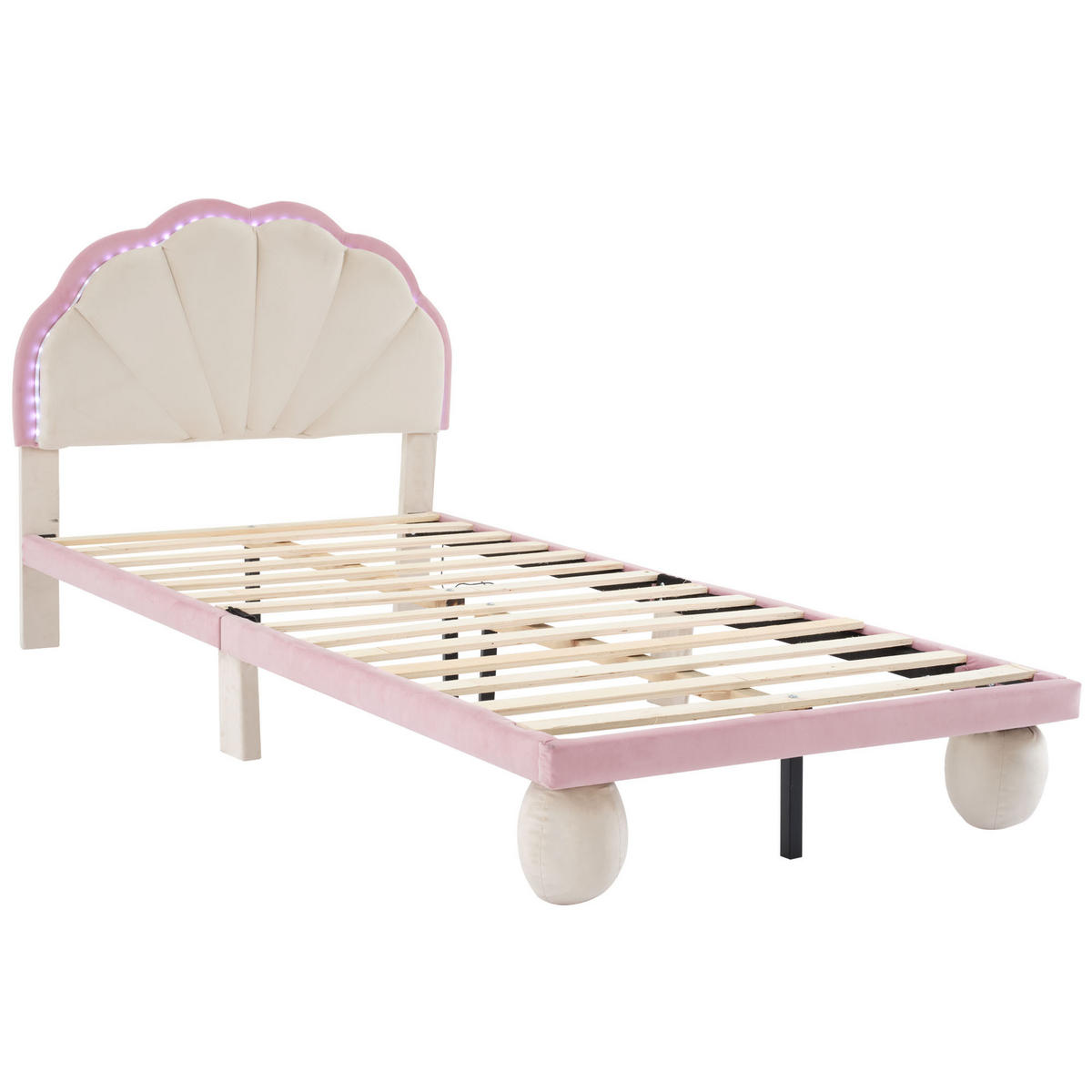 POLSTERBETT 90x200 mit LED Lichtstreifen, gepolstertem Kopfteil, Samtbezug, stabile Rundbeine, modernes Jugendbett, rosa - Rosa, Textil (90/200cm) - Luhomfu