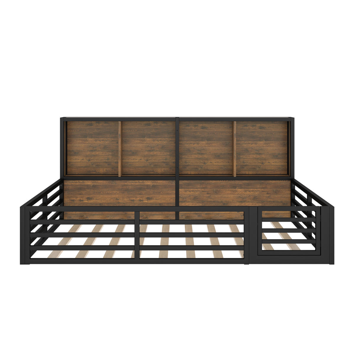 ZAUNBETT 140x200cm Schwarz Metall Daybett Bettseite Staufach - Schwarz, Holz (140/200cm) - FLIEKS