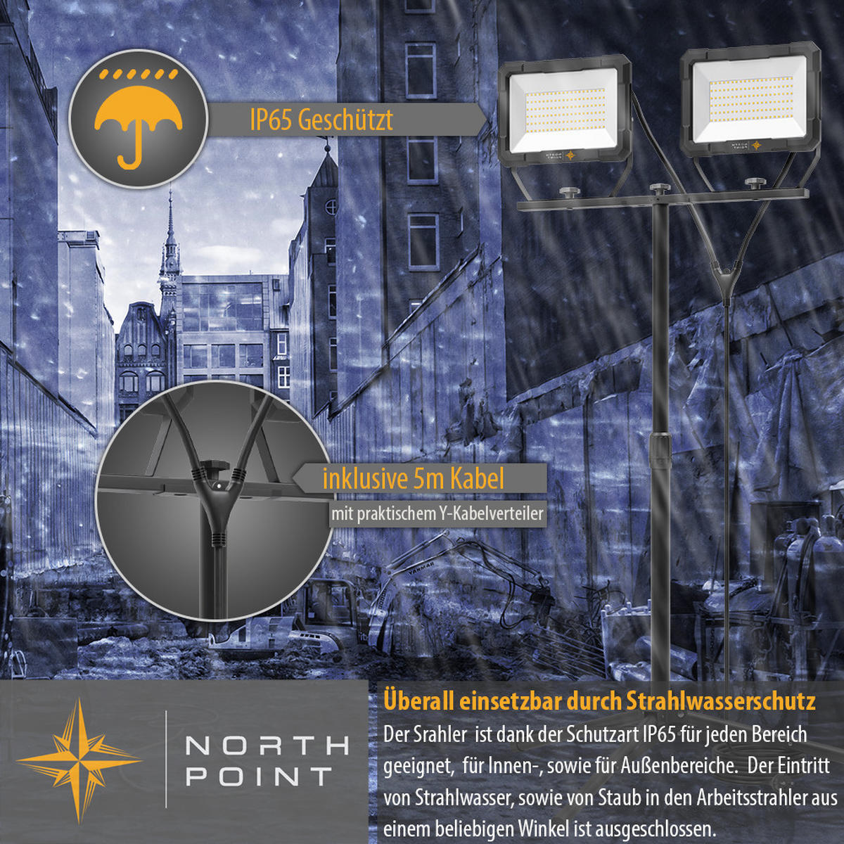 LED-DOPPELBAUSTRAHLER - 2x100W mit Stativ für Innen- und Außenbeleuchtung, 2er-Set - Schwarz, Metall (118/118/164cm) - Northpoint
