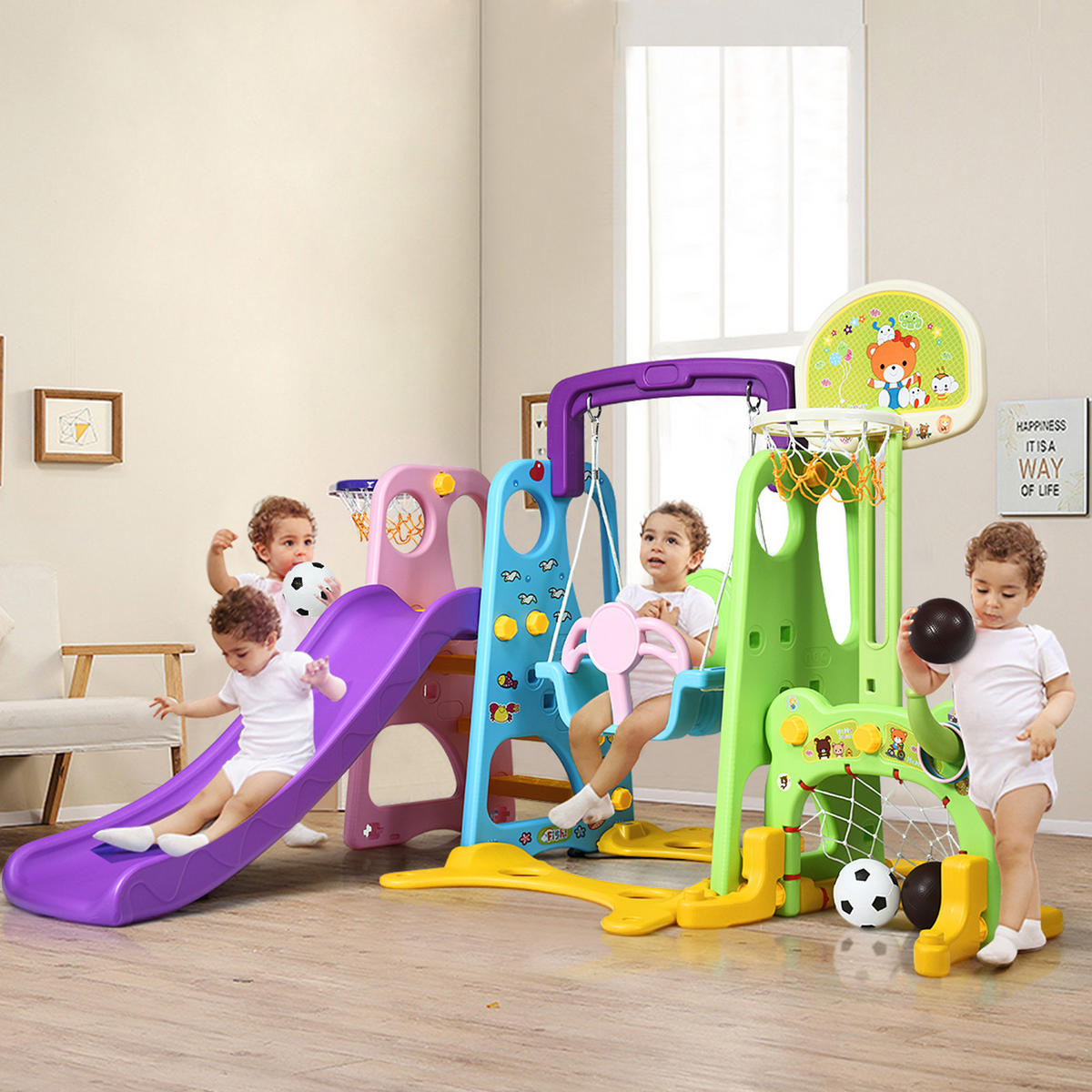 SPIELPLATZ kinder 6 in 1 Multicolor - Multicolor, Kunststoff (174/115/209cm) - COSTWAY