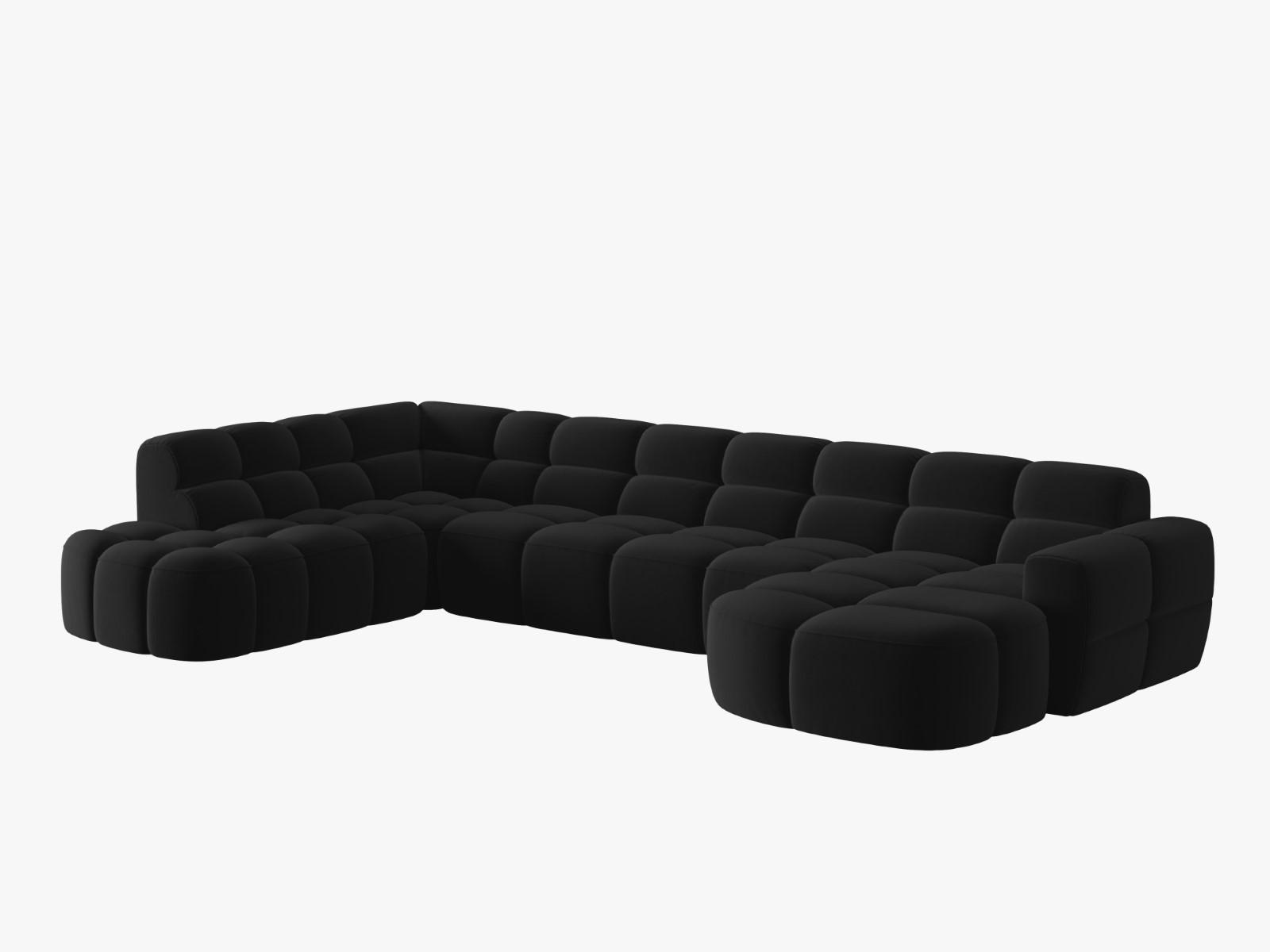 PANORAMASOFA links Lisa aus Samt schwarz 7 Sitzplätze - Schwarz, Textil (234/77/387cm) - Micadoni