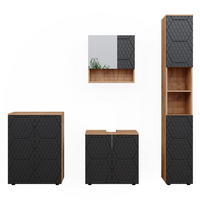 BADMÖBEL-SET Irma Anthrazit gestreift 4 Teile mit Hochschrank und Kommode - Honigeiche/Anthrazit, Holzwerkstoff (80/58.6/41cm) - Vicco
