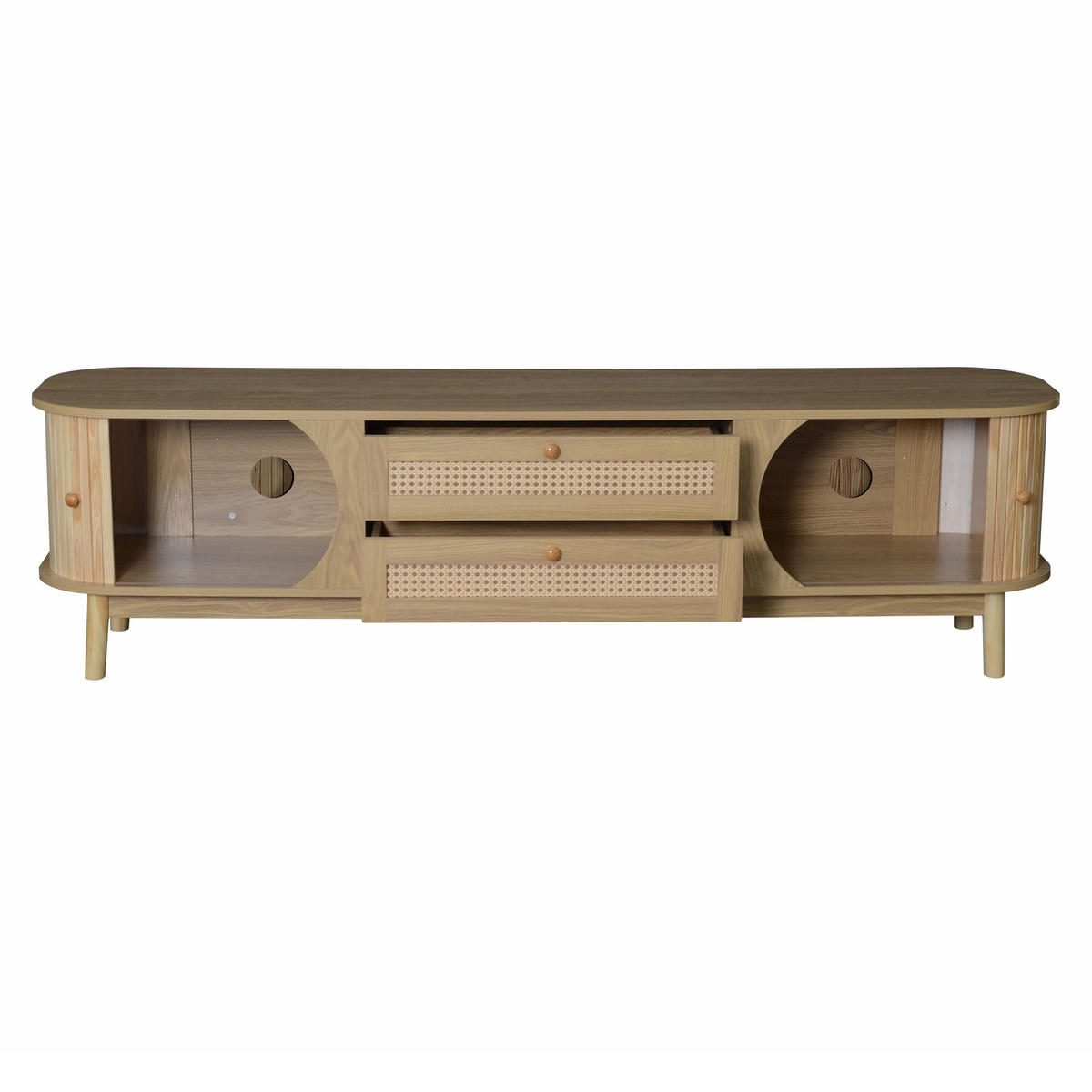 TV-SCHRANK Holz Rattan Türen Schubladen Landhaus modern - Naturfarben, Holzwerkstoff (39.5/46/170cm) - FLIEKS