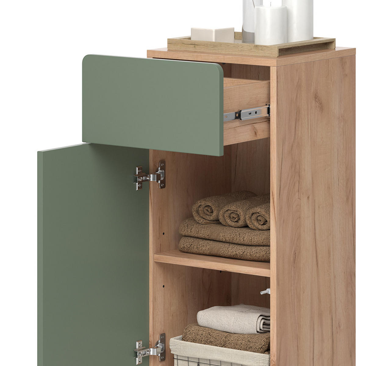 MIDISCHRANK Izan Goldkraft Eiche/Grün 36.6 x 76.6 cm mit Schublade und Tür - Honigeiche/Grün, Holzwerkstoff (36.6/76.6/32.8cm) - Vicco