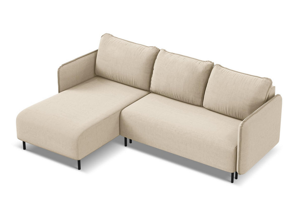 ECKSOFA mit Schlaffunktion Samt Stoff Beige - Beige/Creme, Holz/Textil (162/236cm) - Makamii