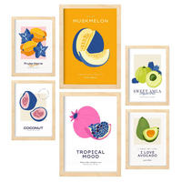 POSTER Set Mit 6 Lebensmittel Und Ernährungs Tropische Umgebung A3 & A4 Rahmen Aus Hellem Holz - Beige, Papier (29/3cm) - Nacnic