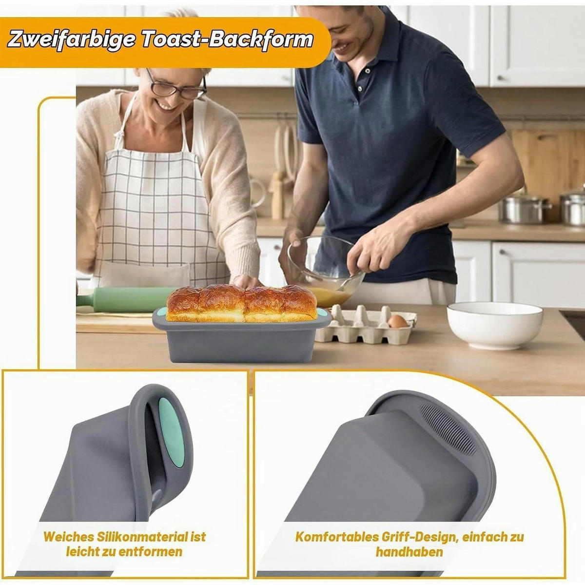 BROTBACKFORM Silikon 3-teiliges Set 28 cm - Grau, Kunststoff (12/6.5/28cm)
